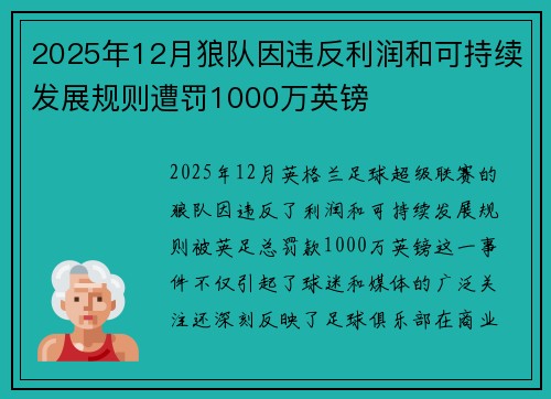 2025年12月狼队因违反利润和可持续发展规则遭罚1000万英镑